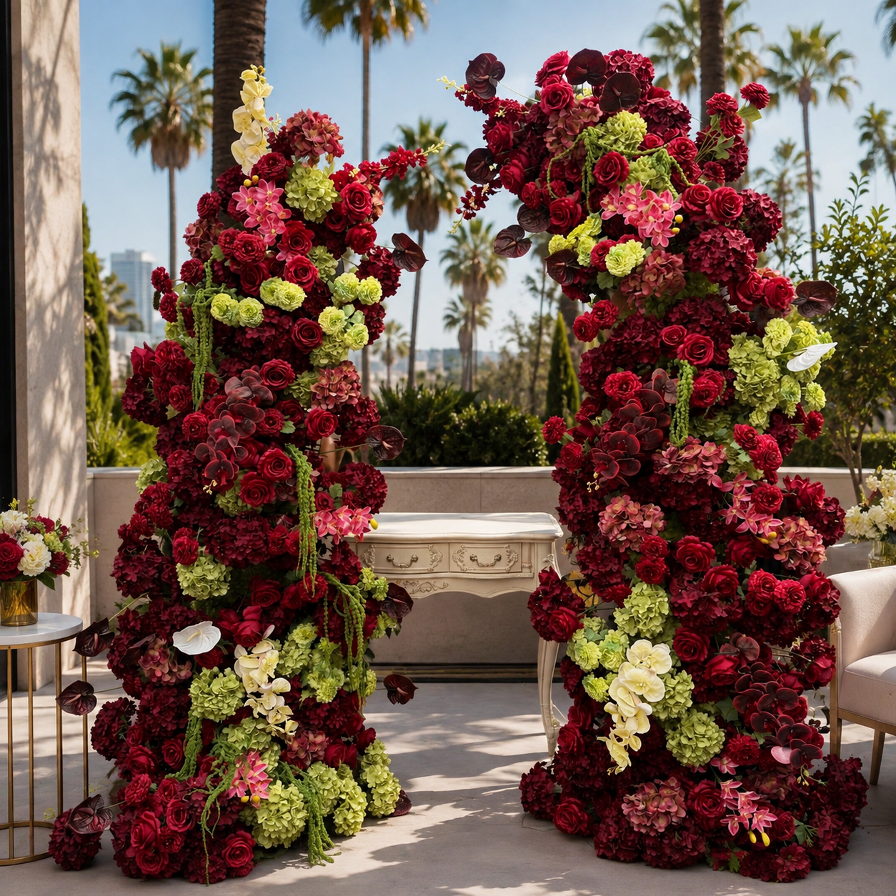 Deep Red and Greenery Premium Artificial Flower Wall and Backdrops - 338