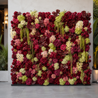 Deep Red and Greenery Premium Artificial Flower Wall and Backdrops - 338