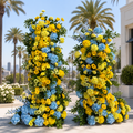 Lgiht Blue Yellow and Greenery Premium Artificial Flower Wall Backdrops - 341