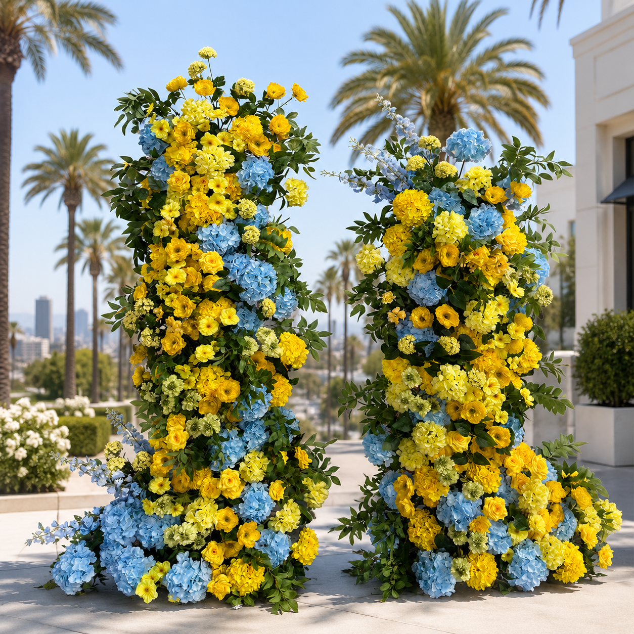 Lgiht Blue Yellow and Greenery Premium Artificial Flower Wall Backdrops - 341