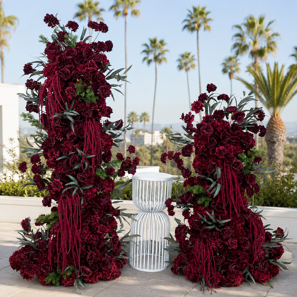 Dripping Red and Dark Greenery Premium Artificial Flower Wall Backdrops - 351