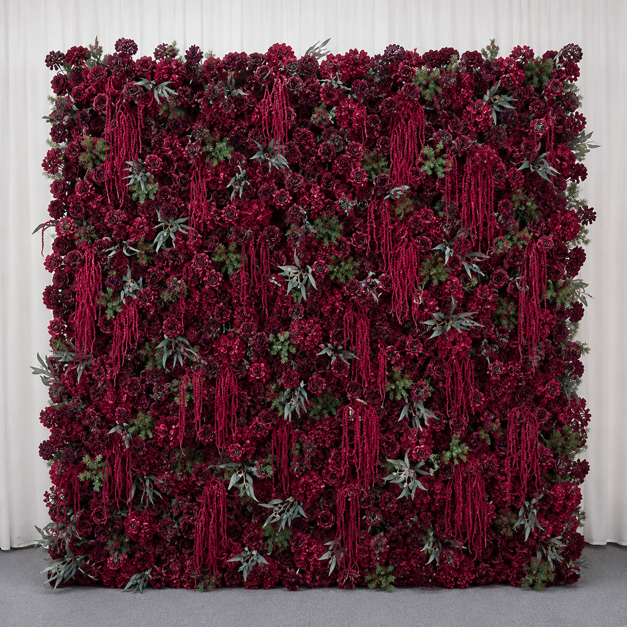 Dripping Red and Dark Greenery Premium Artificial Flower Wall Backdrops - 351