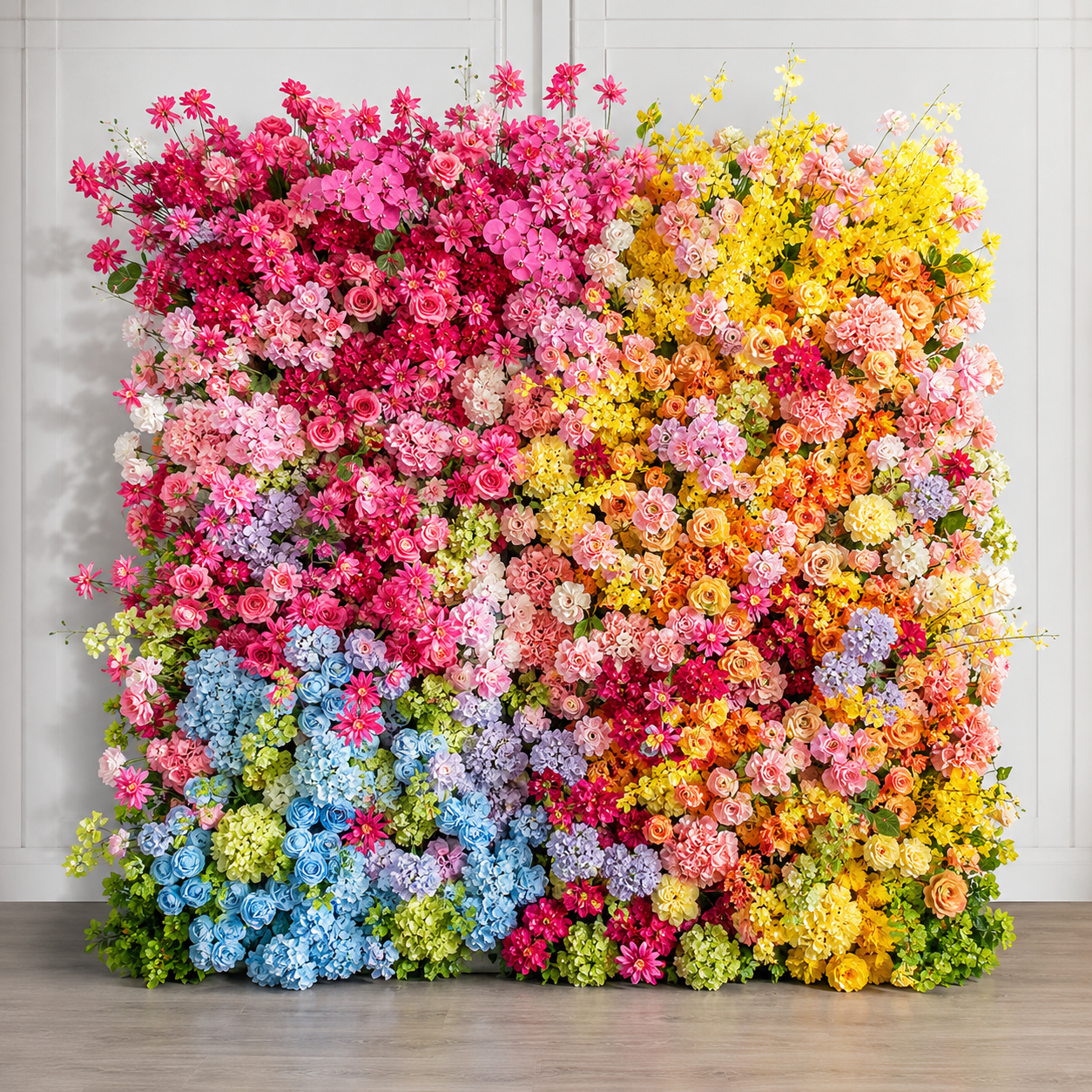 Bright Multi Color Rainbow Rose Premium Artificial Flower Wall Backdrops - 349