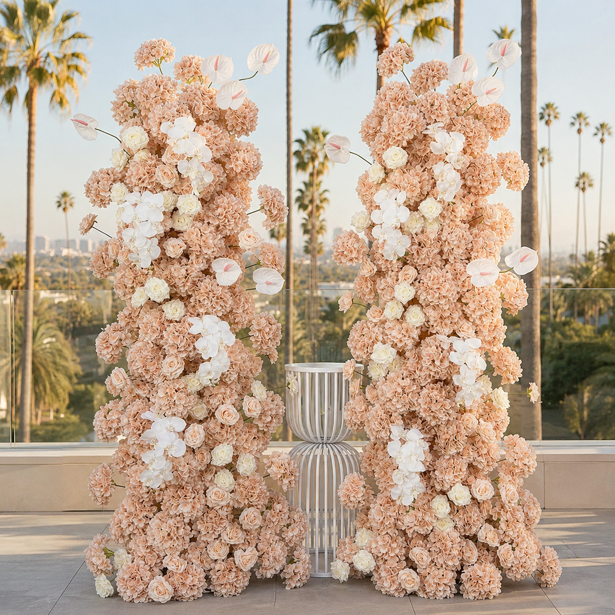 Dripping White and Peache Rose Premium Artificial Flower Wall Backdrop - 348