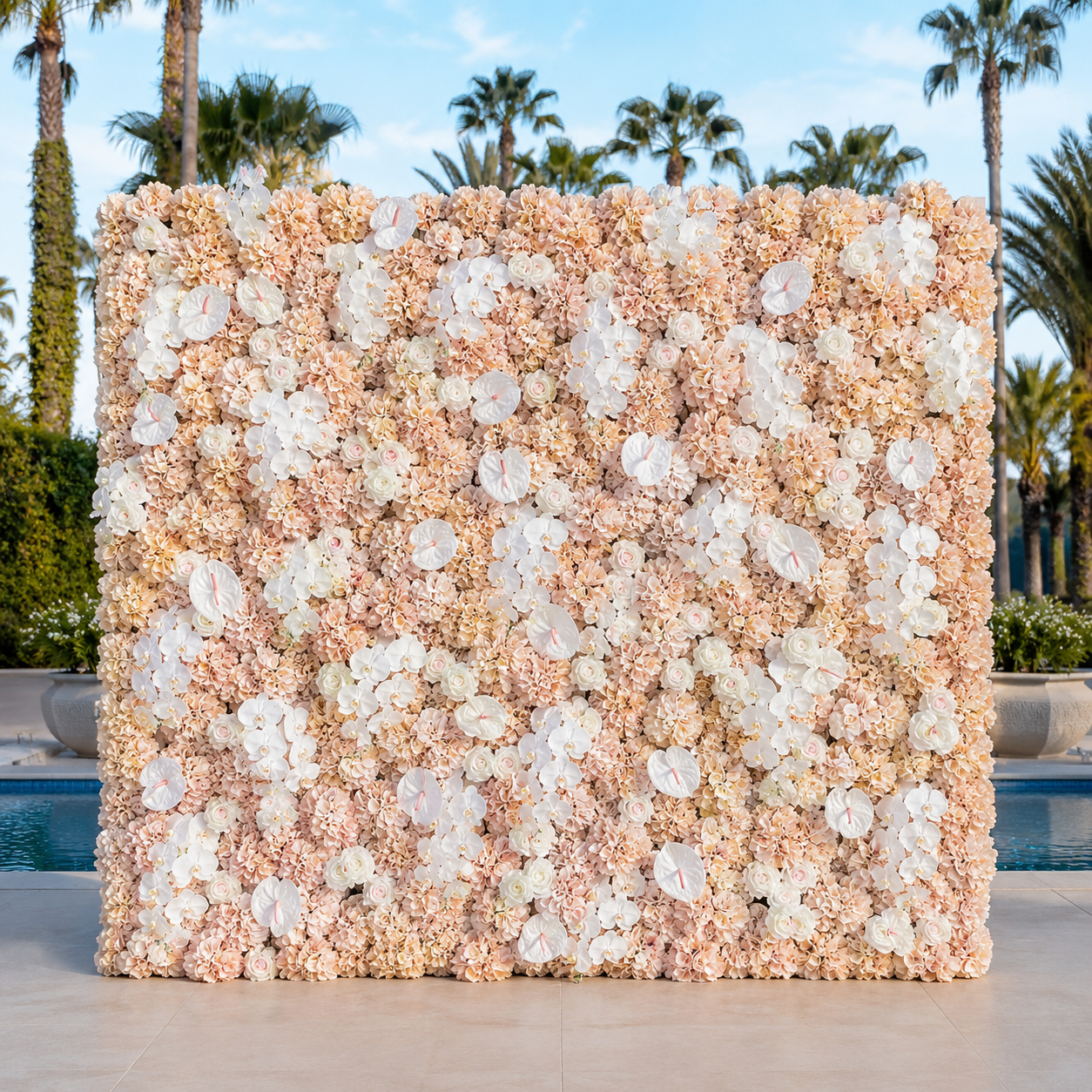 Dripping White and Peache Rose Premium Artificial Flower Wall Backdrop - 348