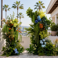 Blue , Orange Greenery Premium Artificial Flower Wall Backdrops - 344