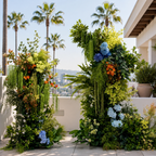 Blue , Orange Greenery Premium Artificial Flower Wall Backdrops - 344