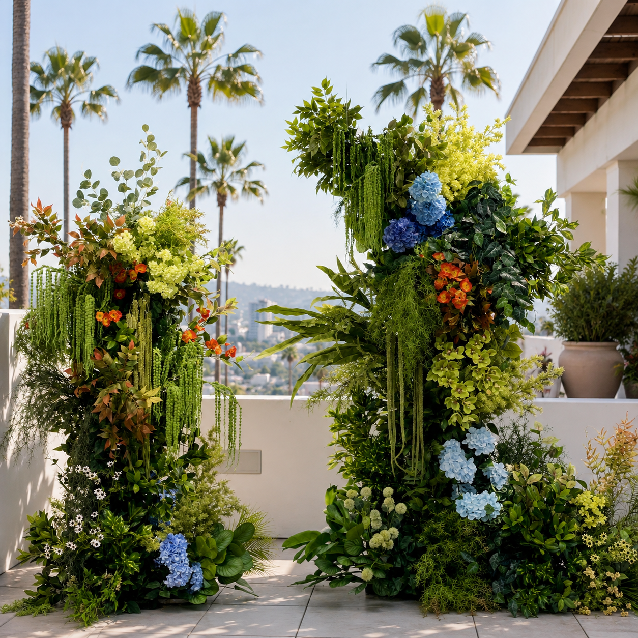 Blue , Orange Greenery Premium Artificial Flower Wall Backdrops - 344