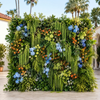 Blue , Orange Greenery Premium Artificial Flower Wall Backdrops - 344
