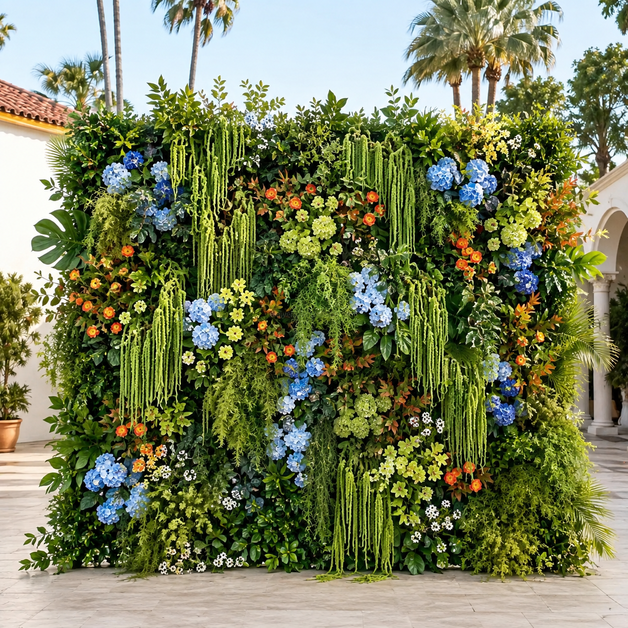 Blue , Orange Greenery Premium Artificial Flower Wall Backdrops - 344