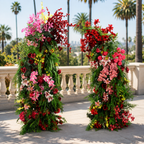 Pink, Red and Dripping Greenery Premium Artificial Flower Wall Backdrops - 347