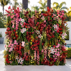 Pink, Red and Dripping Greenery Premium Artificial Flower Wall Backdrops - 347