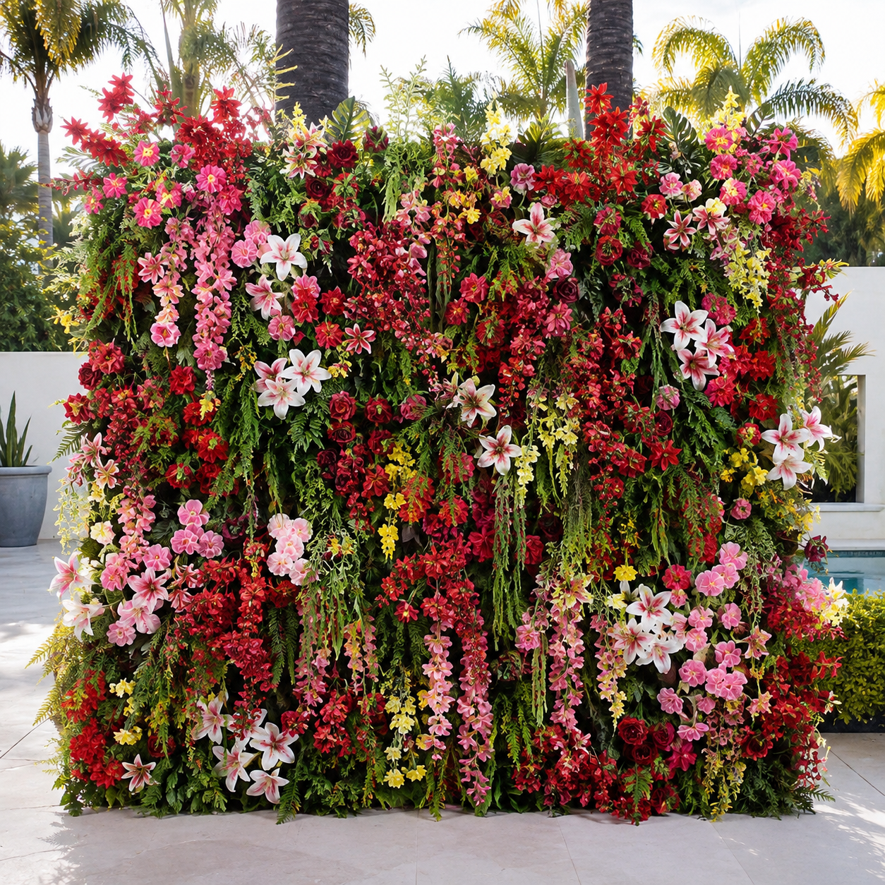Pink, Red and Dripping Greenery Premium Artificial Flower Wall Backdrops - 347