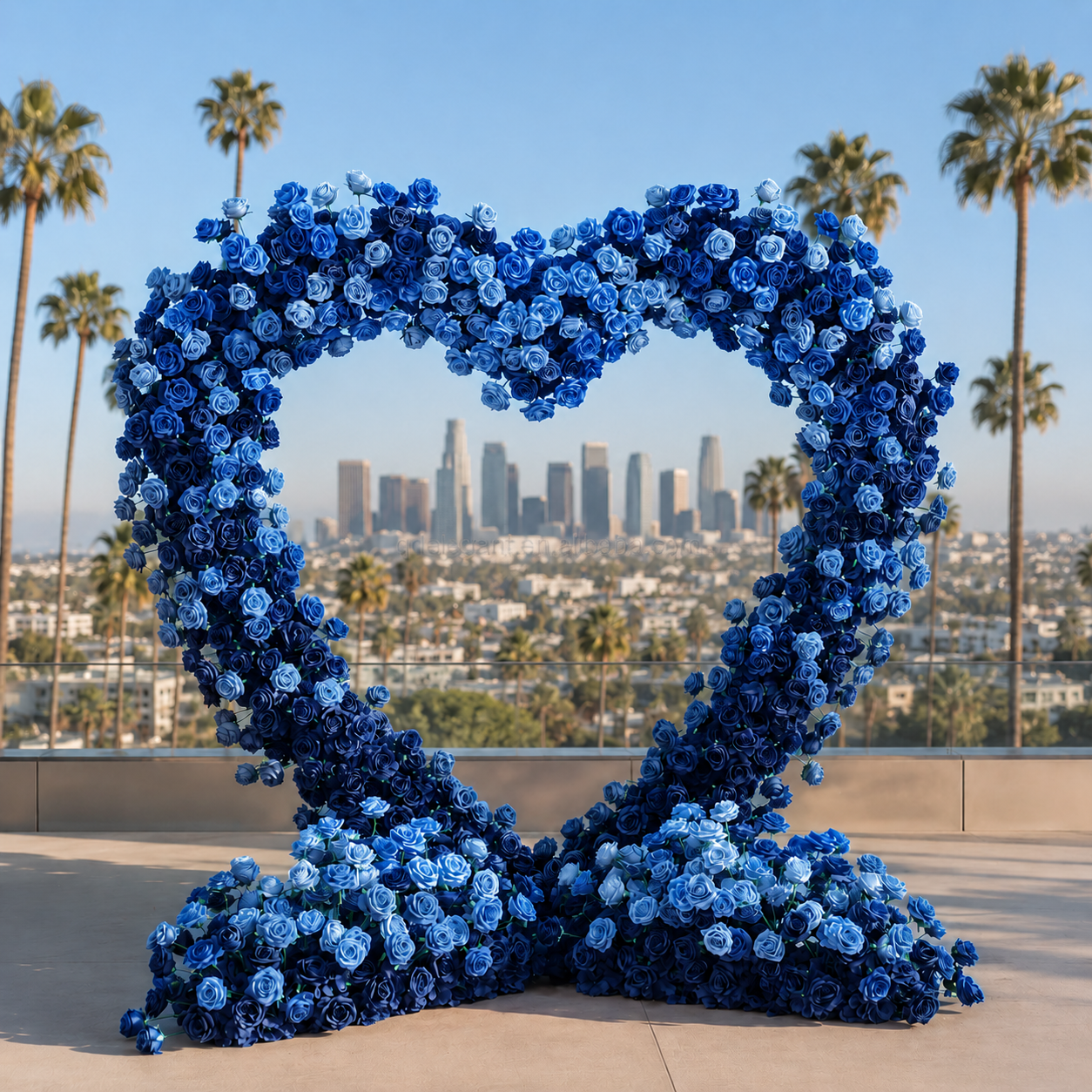 Dark and Light Blue Premium Deluxe Artificial Rose Heart Flower Arch #4968