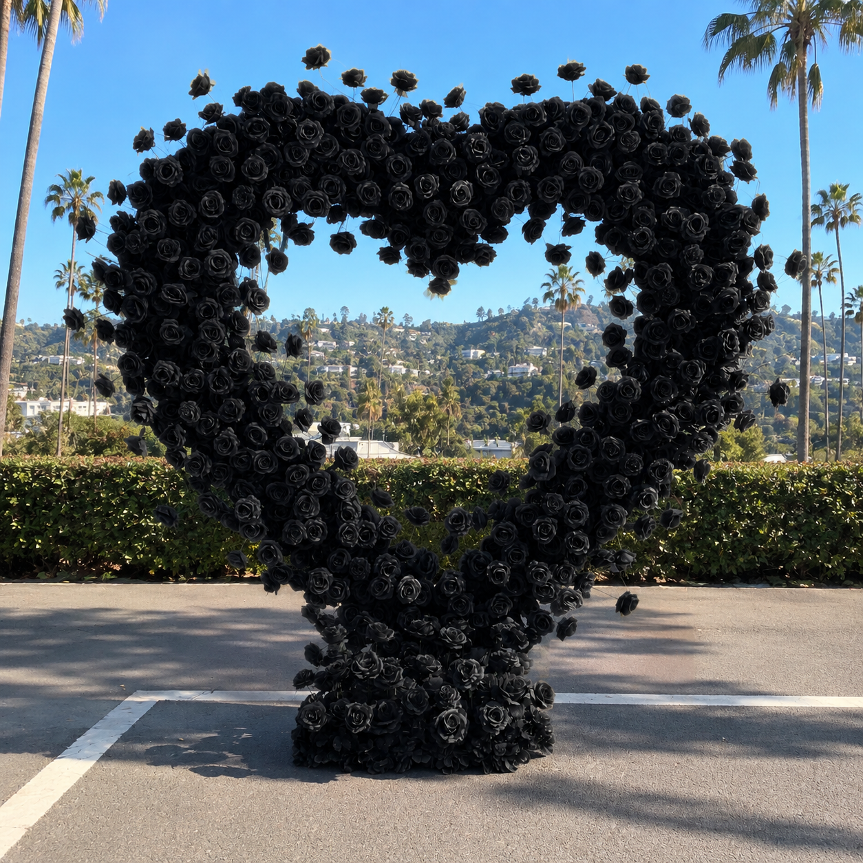 Black Classic Wild Rose Flower Heart Arch #4930