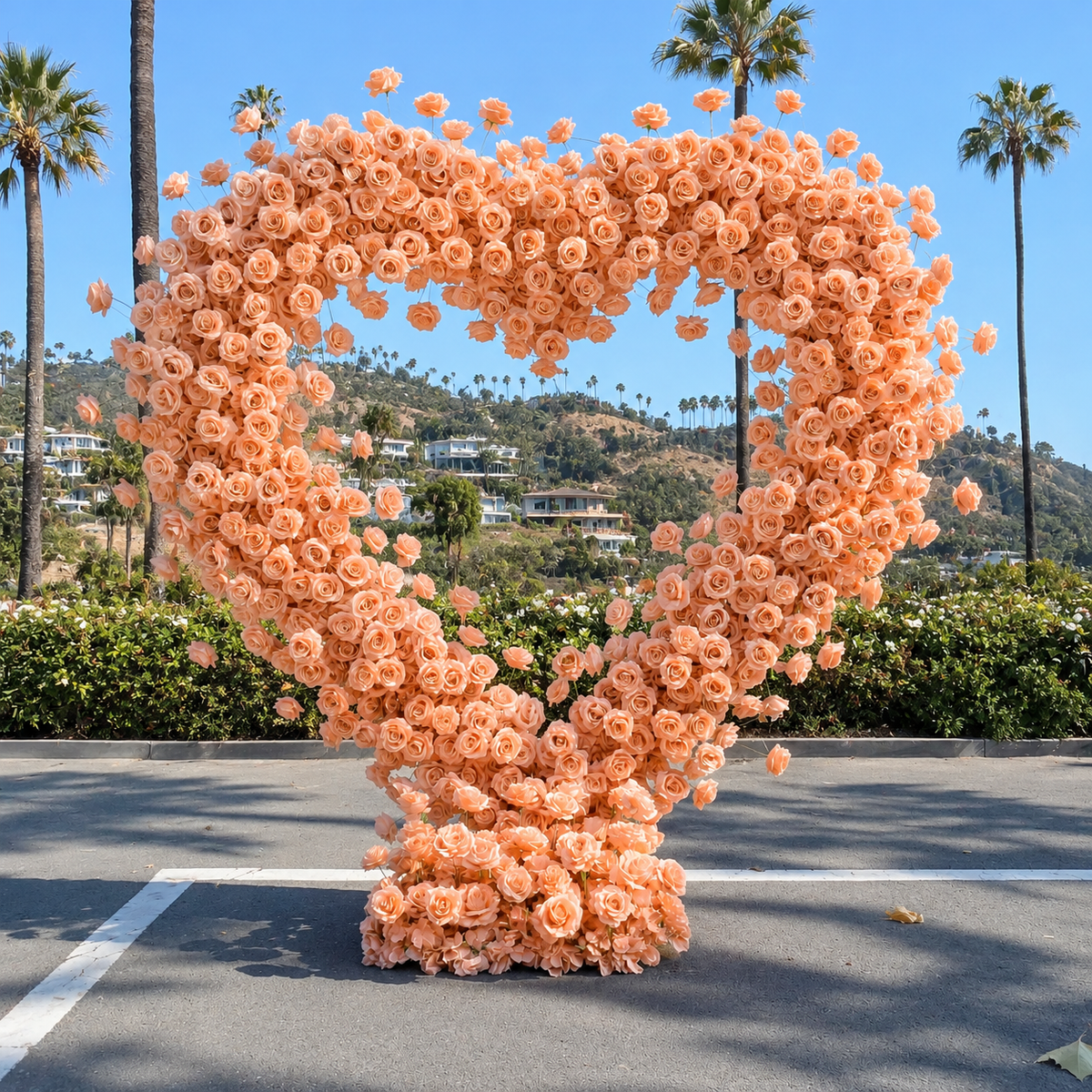 Peach Classic Wild Rose Flower Heart Arch #4943