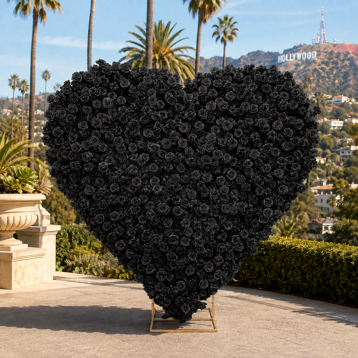 Black Premium Wild Rose Heart Flower Arch #4901