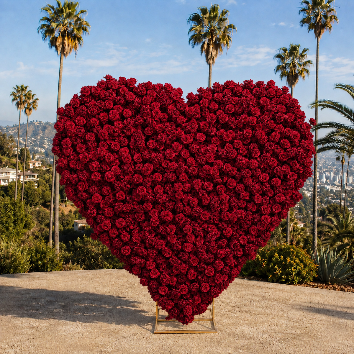Dark Red Premium Wild Rose Heart Flower Arch #4904