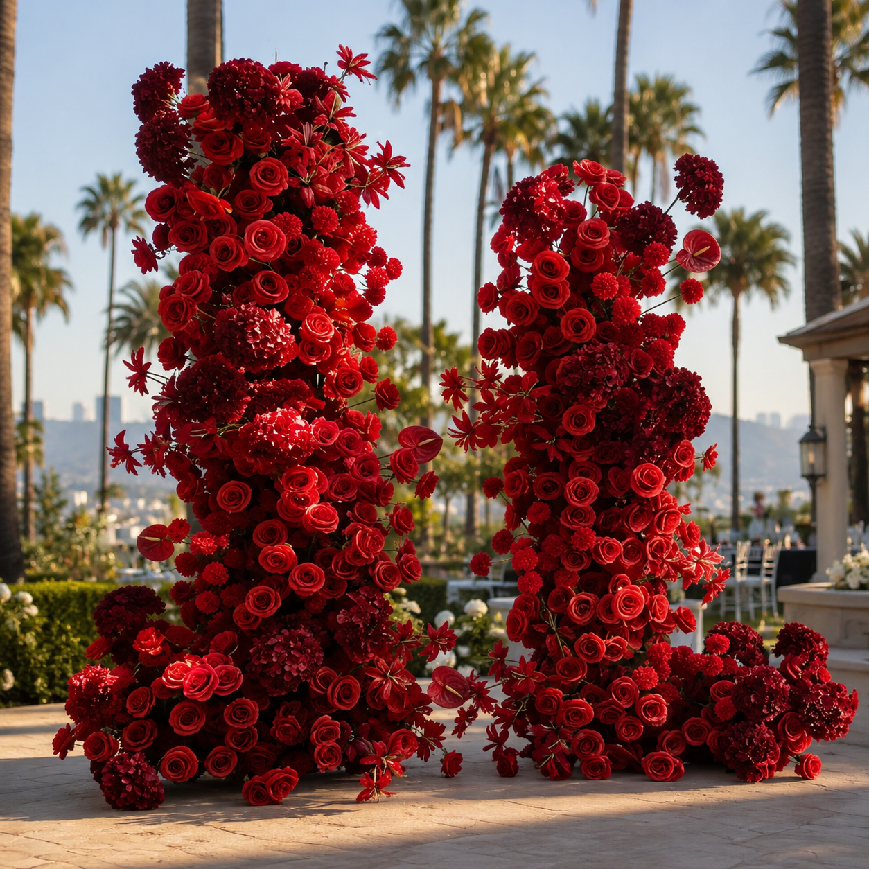 Red Rose & Hydrenga Premium Flower Arch Backdrop Set - 4611