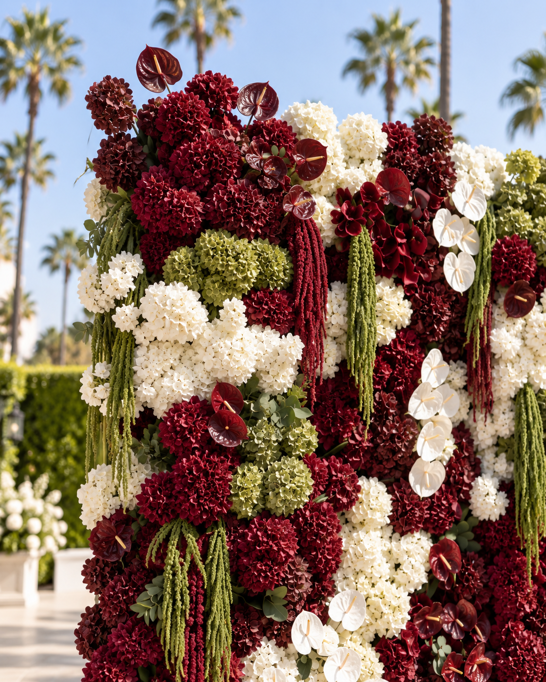Red, Green and White Premiun Luxury Artificial Flower Wall & Backdrops - 345