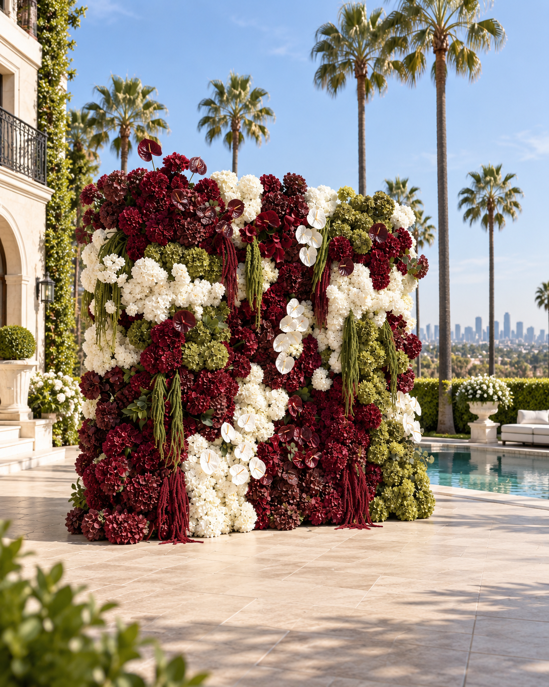 Red, Green and White Premiun Luxury Artificial Flower Wall & Backdrops - 345