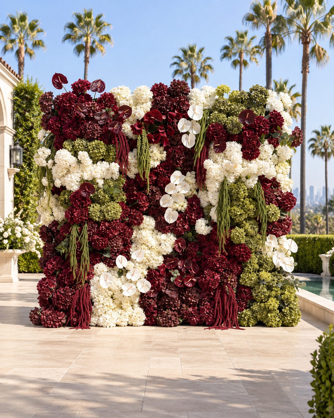 Red, Green and White Premiun Luxury Artificial Flower Wall & Backdrops - 345