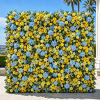 Lgiht Blue Yellow and Greenery Premium Artificial Flower Wall Backdrops - 341
