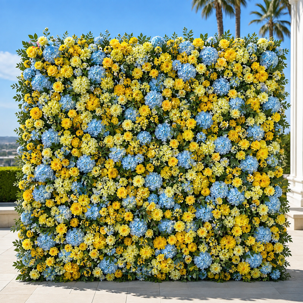 Lgiht Blue Yellow and Greenery Premium Artificial Flower Wall Backdrops - 341