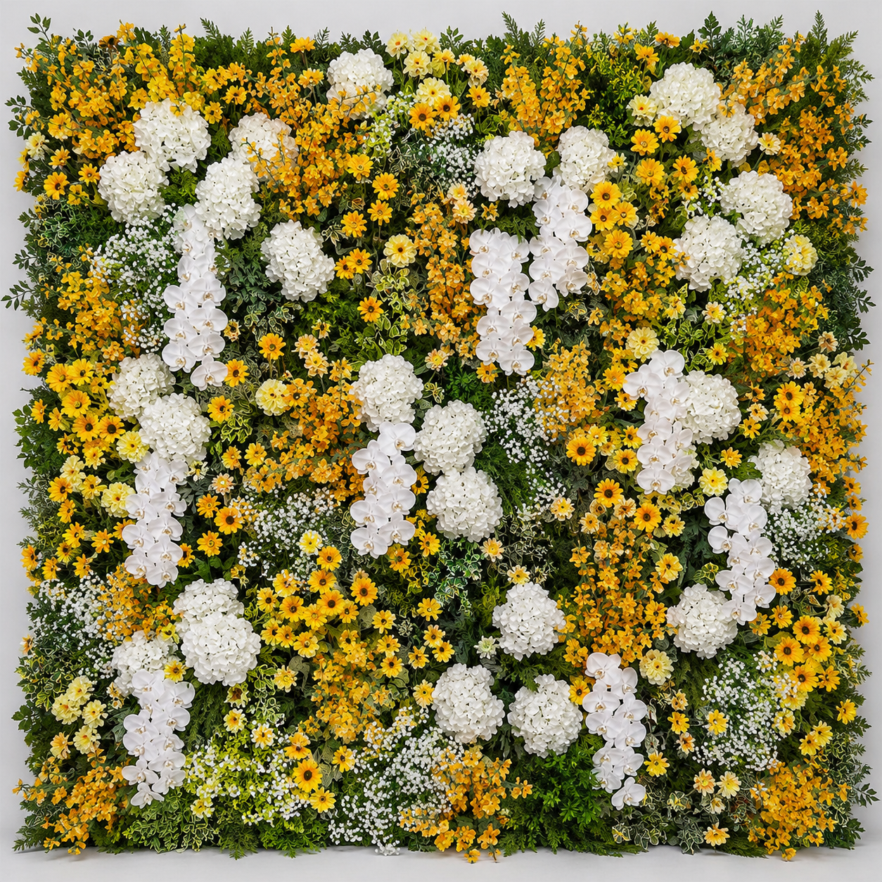 White Babys Breath Sunflower Greenery Premium Artificial Flower Wall Backdrops - 343