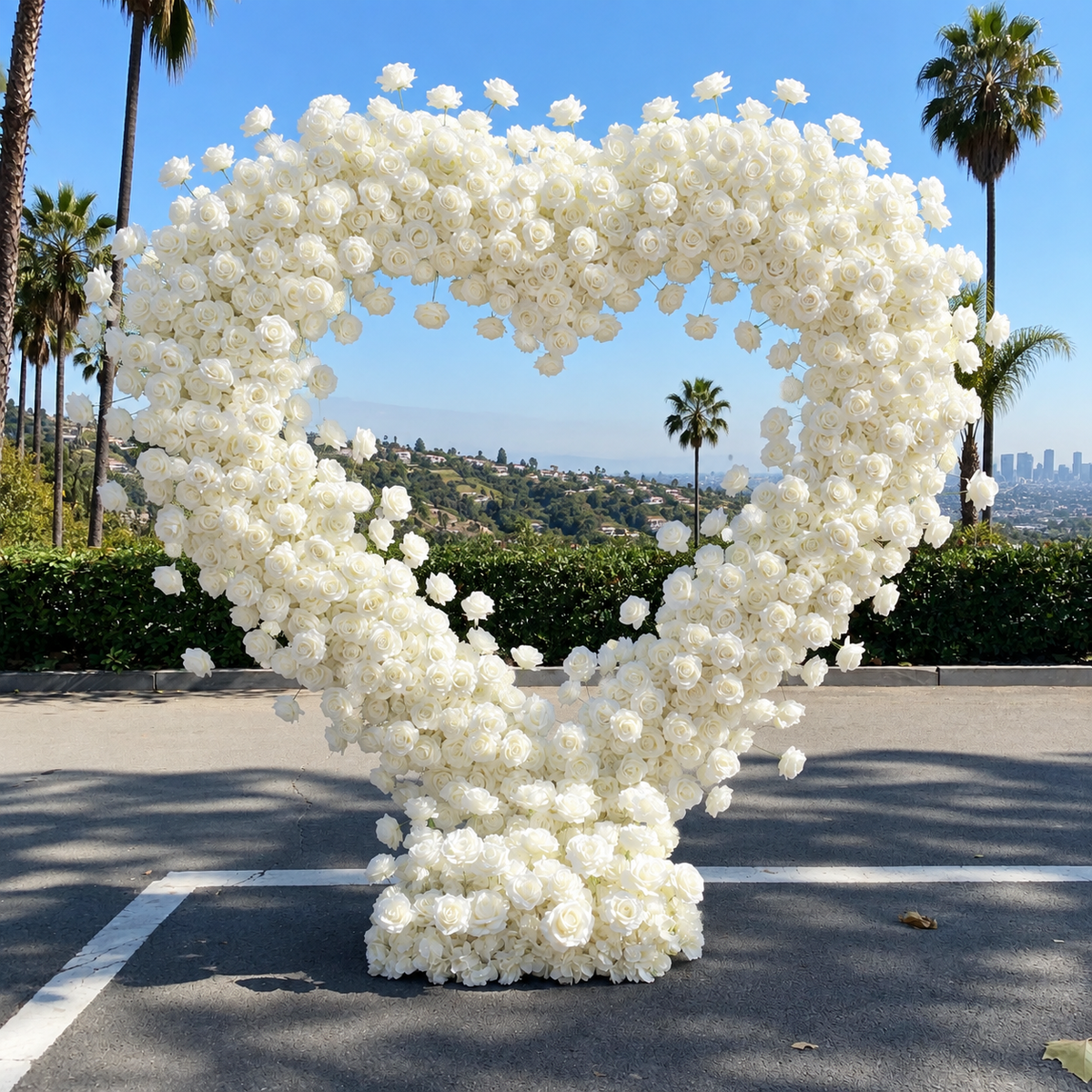 White Classic Wild Rose Flower Heart Arch #4931