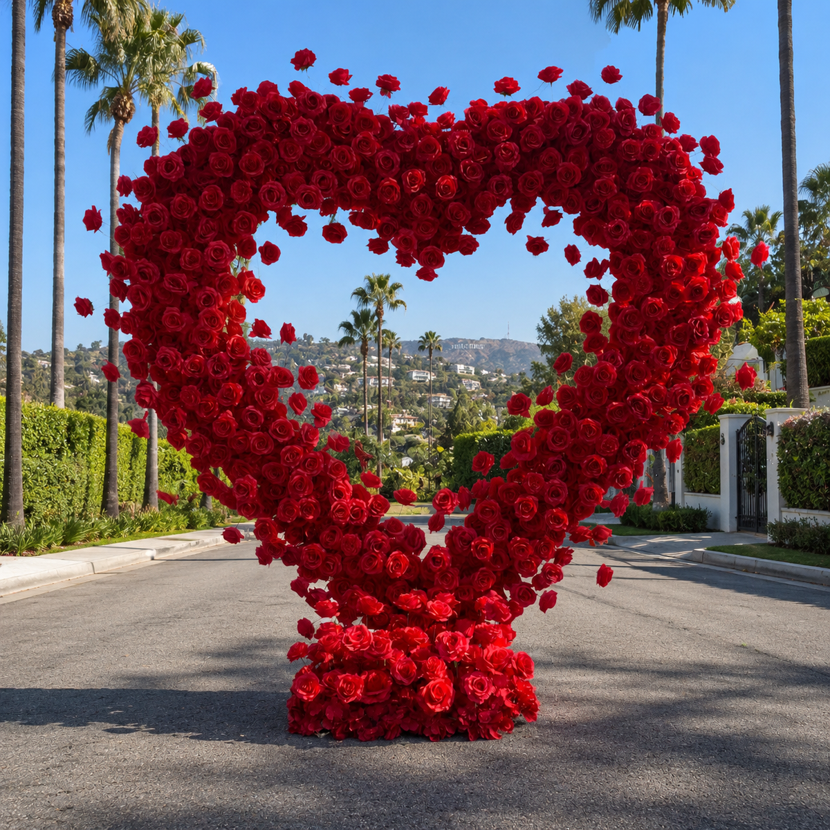 Red Classic Wild Rose Flower Heart Arch #4933