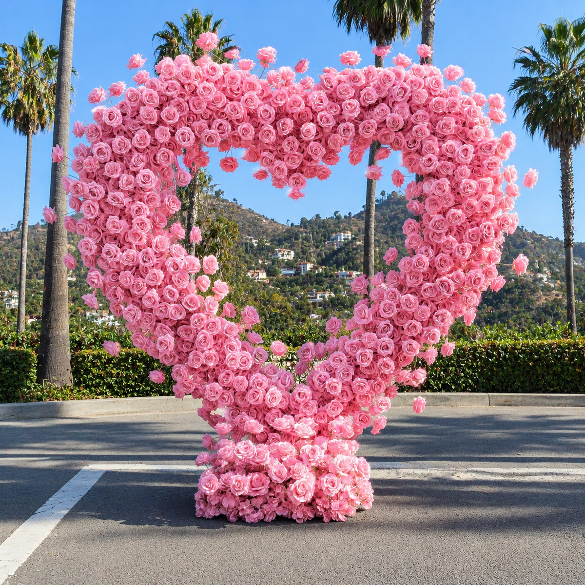 Bright Pink Classic Wild Rose Flower Heart Arch #4934