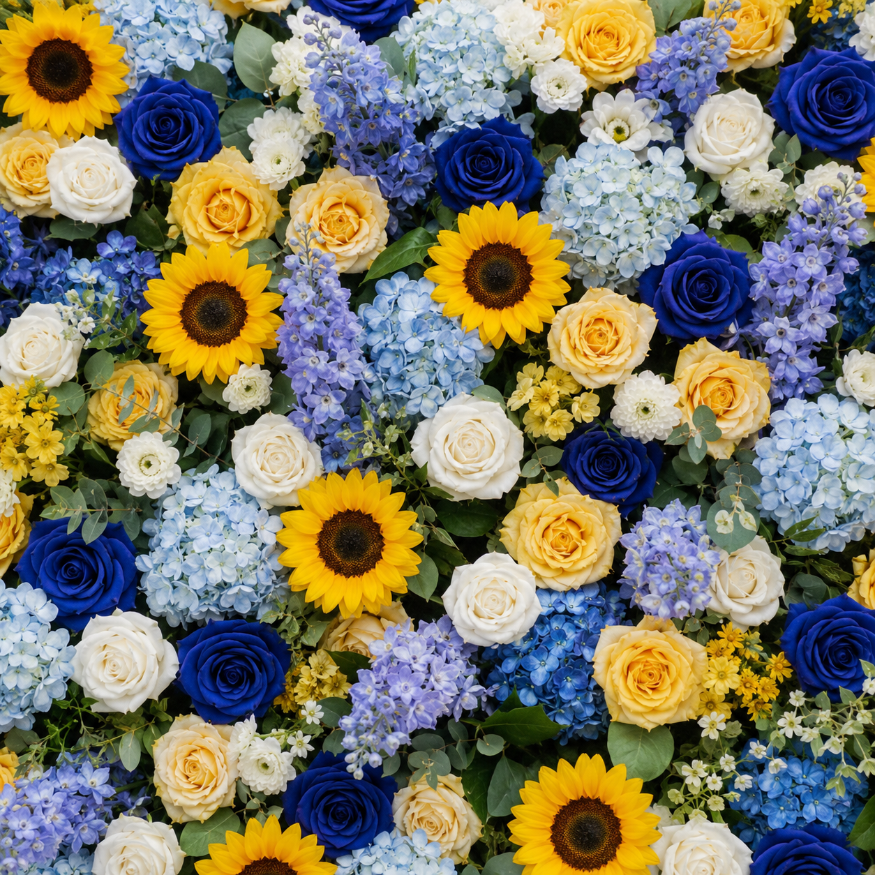 Blue and Yellow Wild Rose Sunflower Premium Flower Wall Backdrop - 286
