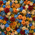 Blue, Orange, Yellow and Red 2 Piece Premium Flower Wall Backdrops - 4608
