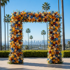 Blue, Orange, Yellow and Red 2 Piece Premium Flower Wall Backdrops - 4608