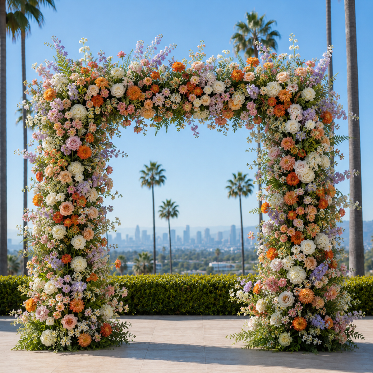 Purple, Orange and White Greenery Premium Flower Wall & Backdrops  - 4569