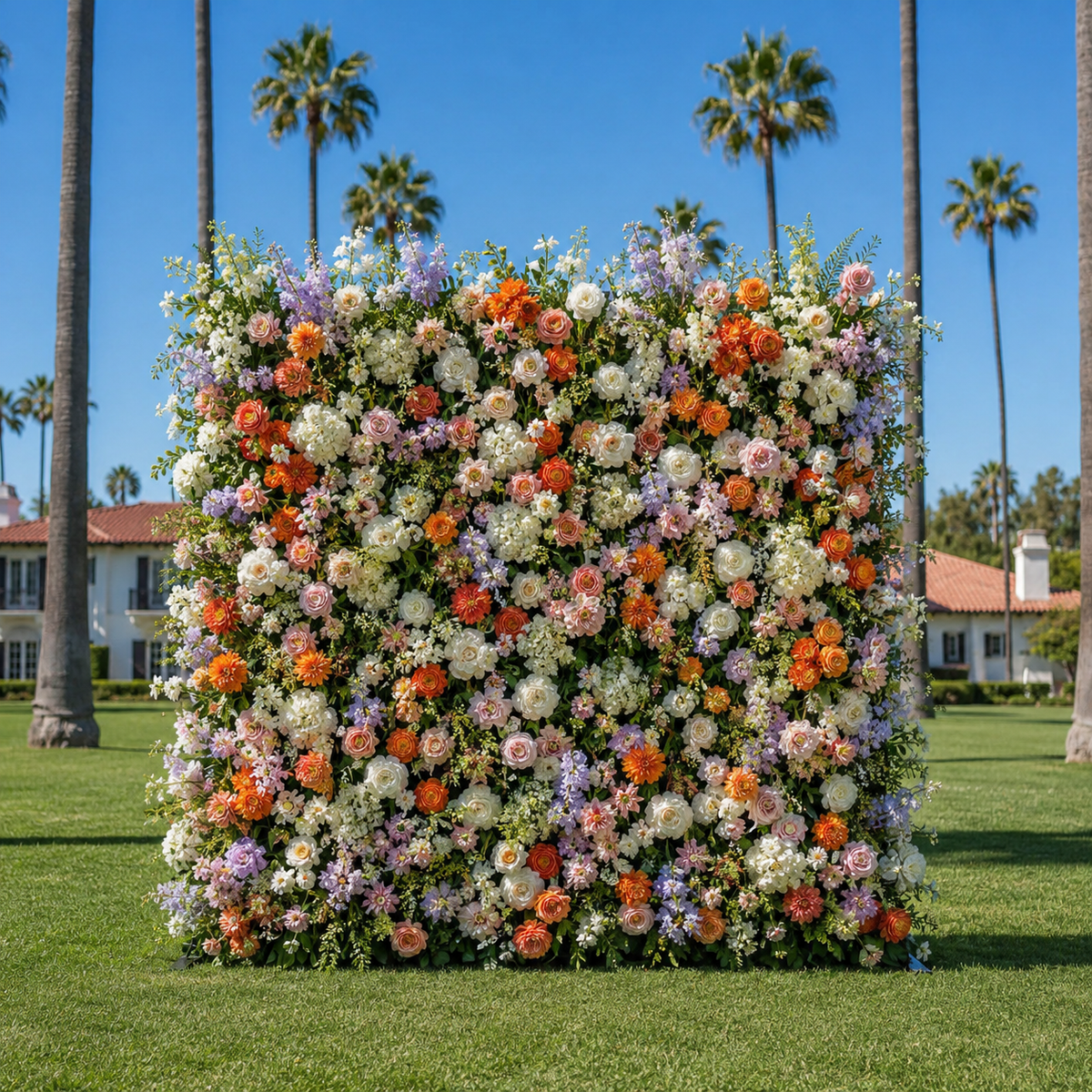 Purple, Orange and White Greenery Premium Flower Wall & Backdrops  - 4569