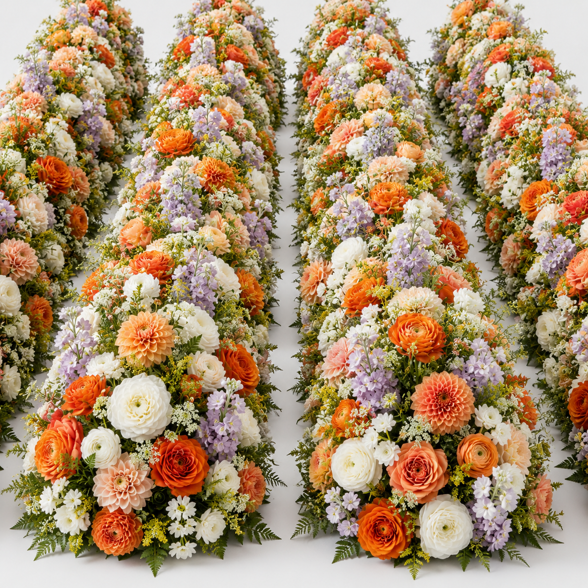 Purple, Orange and White Greenery Premium Flower Wall & Backdrops  - 4569