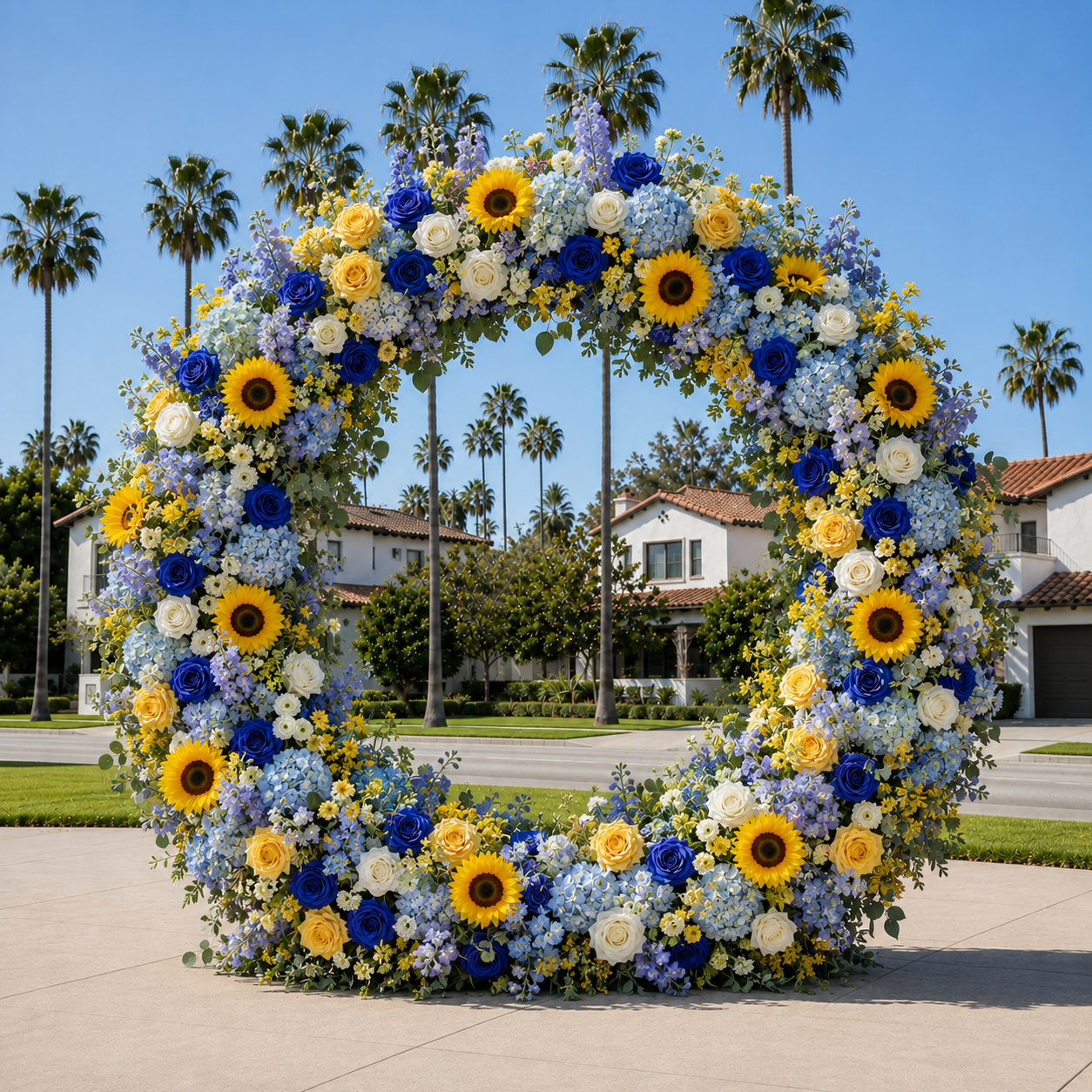 Blue and Yellow Wild Rose Sunflower Premium Flower Wall Backdrop - 286