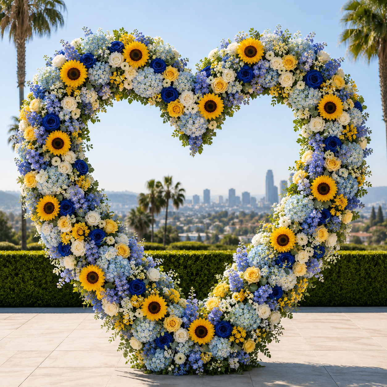 Blue and Yellow Wild Rose Sunflower Premium Flower Wall Backdrop - 286