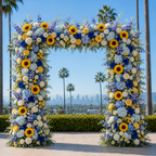 Blue and Yellow Wild Rose Sunflower Premium Flower Wall Backdrop - 286