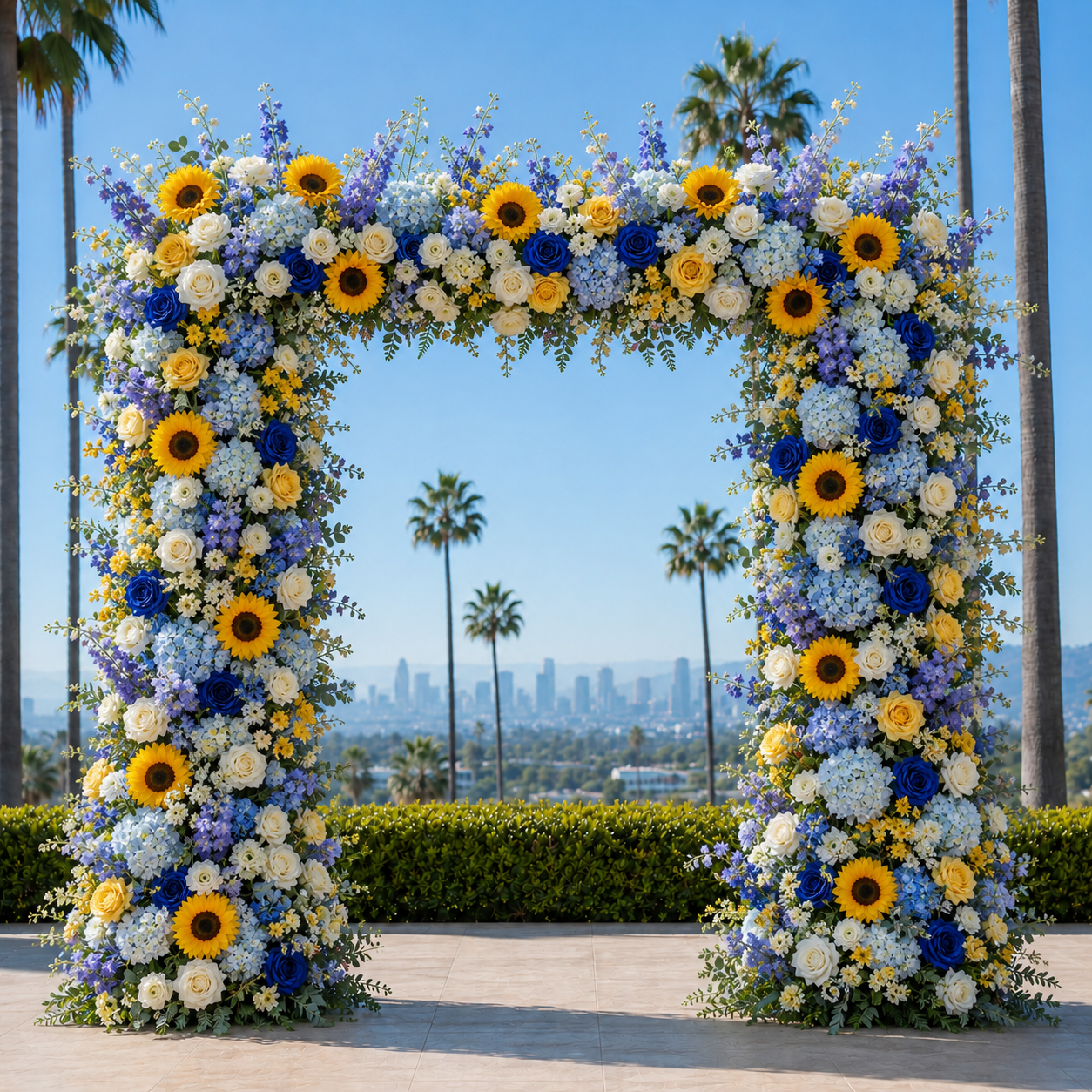 Blue and Yellow Wild Rose Sunflower Premium Flower Wall Backdrop - 286