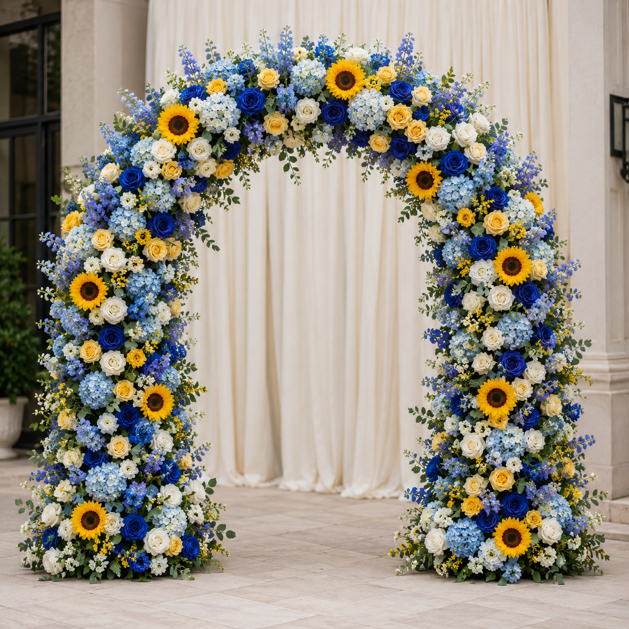 Blue and Yellow Wild Rose Sunflower Premium Flower Wall Backdrop - 286
