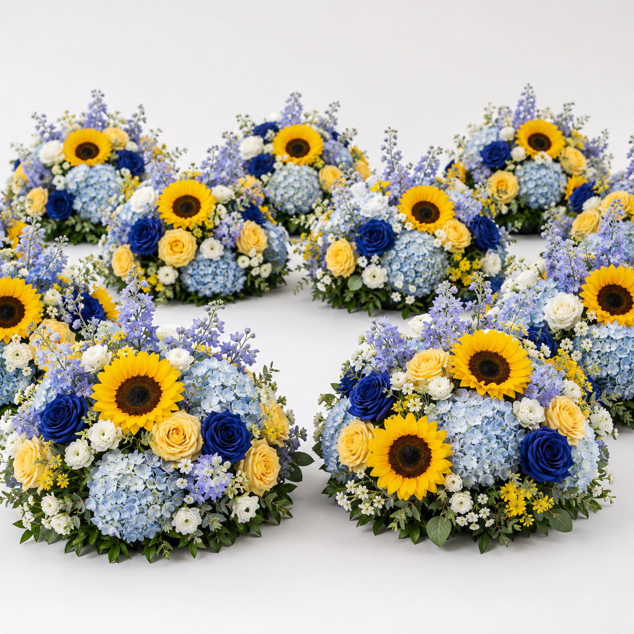 Blue and Yellow Wild Rose Sunflower Premium Flower Wall Backdrop - 286