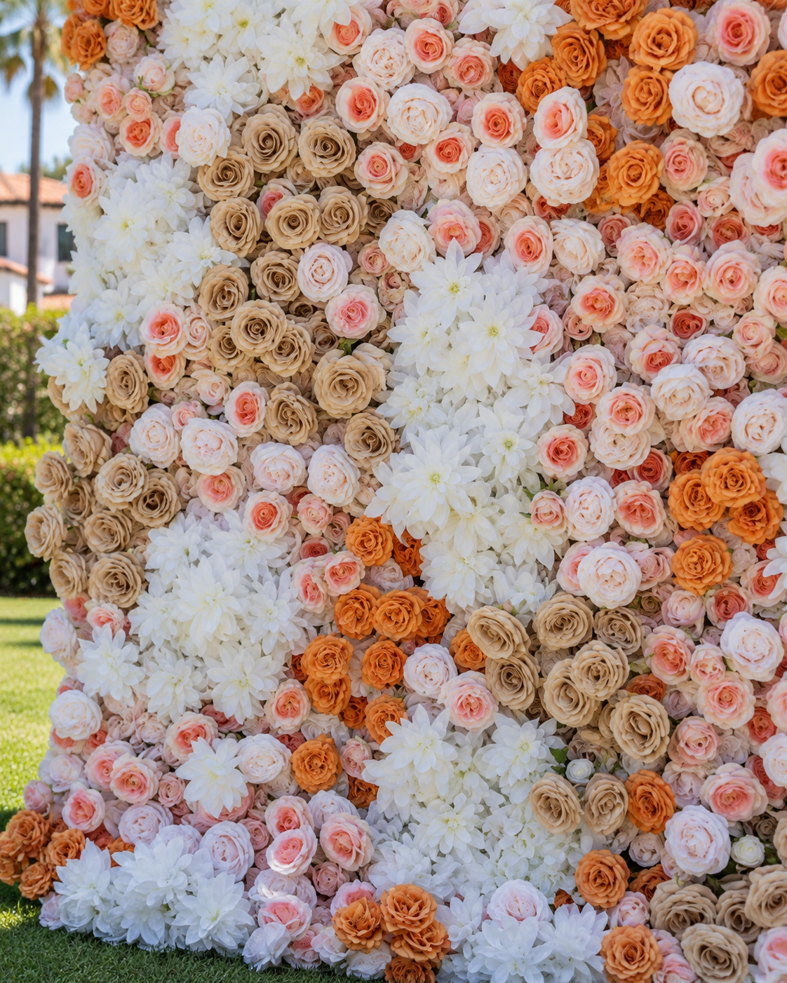 Pink, White and Orange Premium Flower Wall - 096
