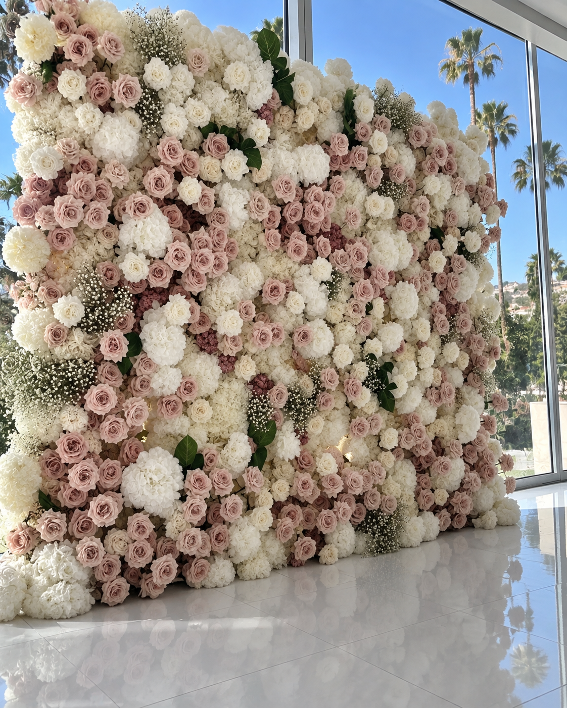 Pink Blush and White Ivory Deluxe Premium Flower Wall Backdrop - 281