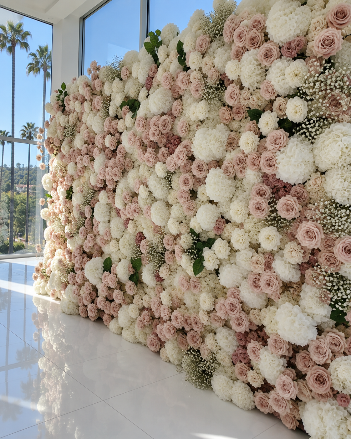 Pink Blush and White Ivory Deluxe Premium Flower Wall Backdrop - 281