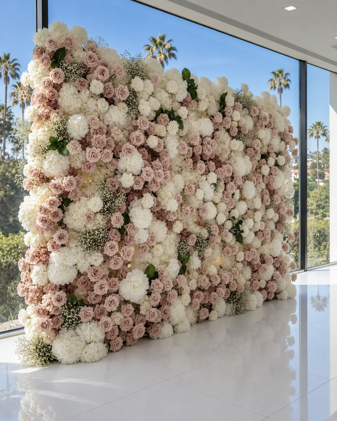 Pink Blush and White Ivory Deluxe Premium Flower Wall Backdrop - 281