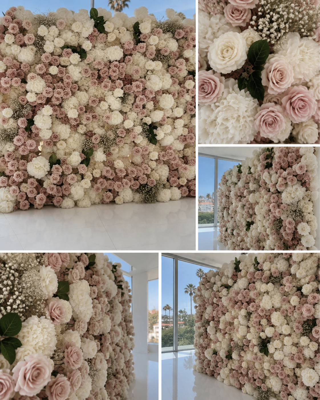 Pink Blush and White Ivory Deluxe Premium Flower Wall Backdrop - 281