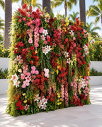 Pink, Red and Dripping Greenery Premium Artificial Flower Wall Backdrops - 347